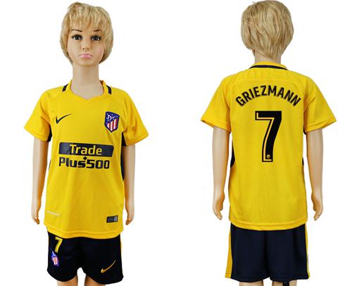 Atletico Madrid #7 Griezmann Away Kid Soccer Club Jersey - Click Image to Close